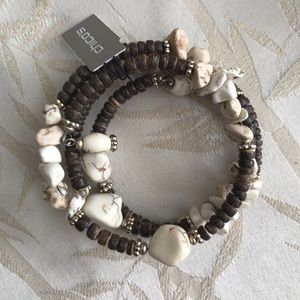 Chico’s Coil Bracelet Brown/Ivory Stone NWT